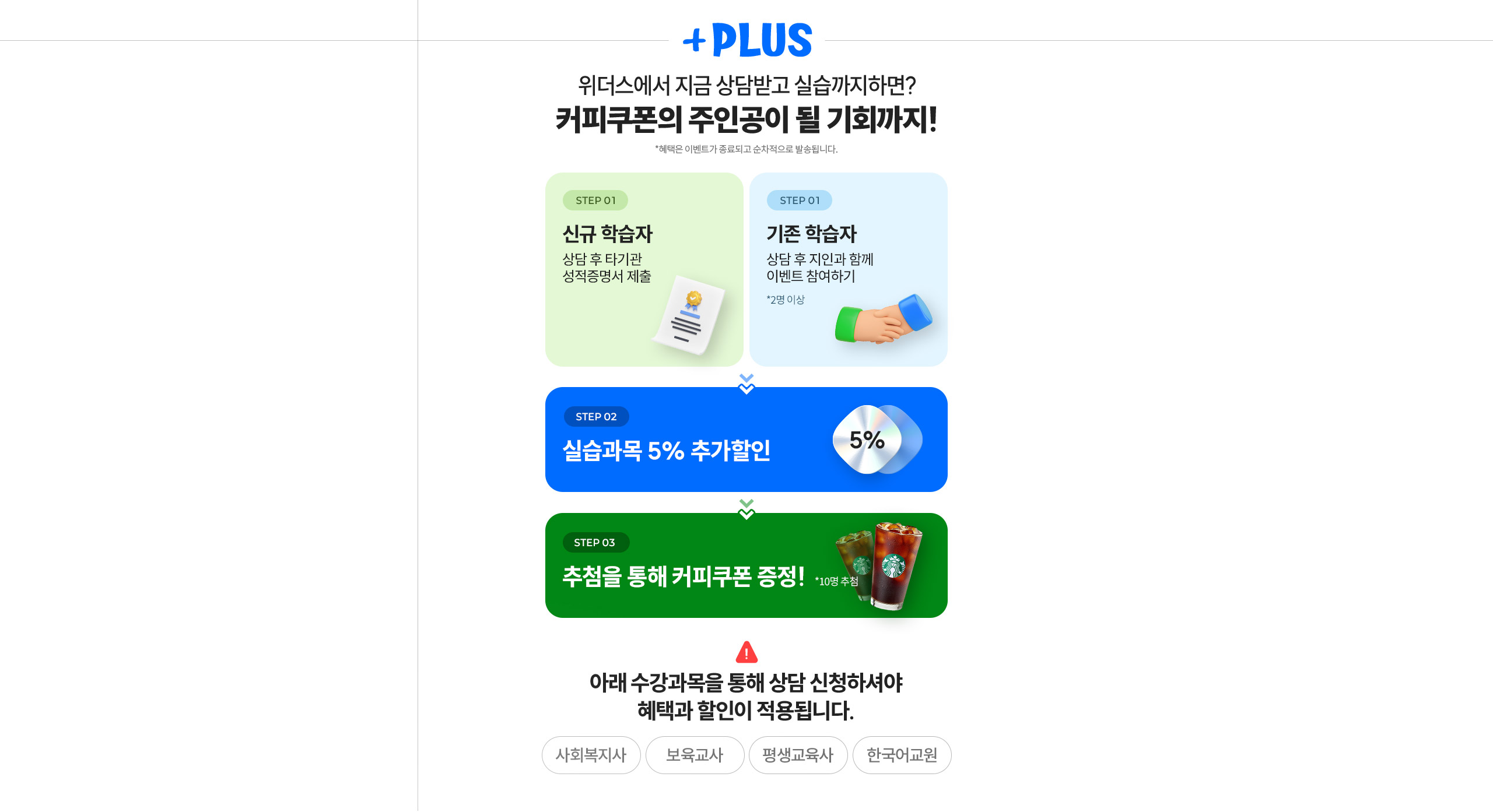 +PLUS 위더스에서 지금 상담받고 실습까지하면?커피쿠폰의 주인공이 될 기회까지!